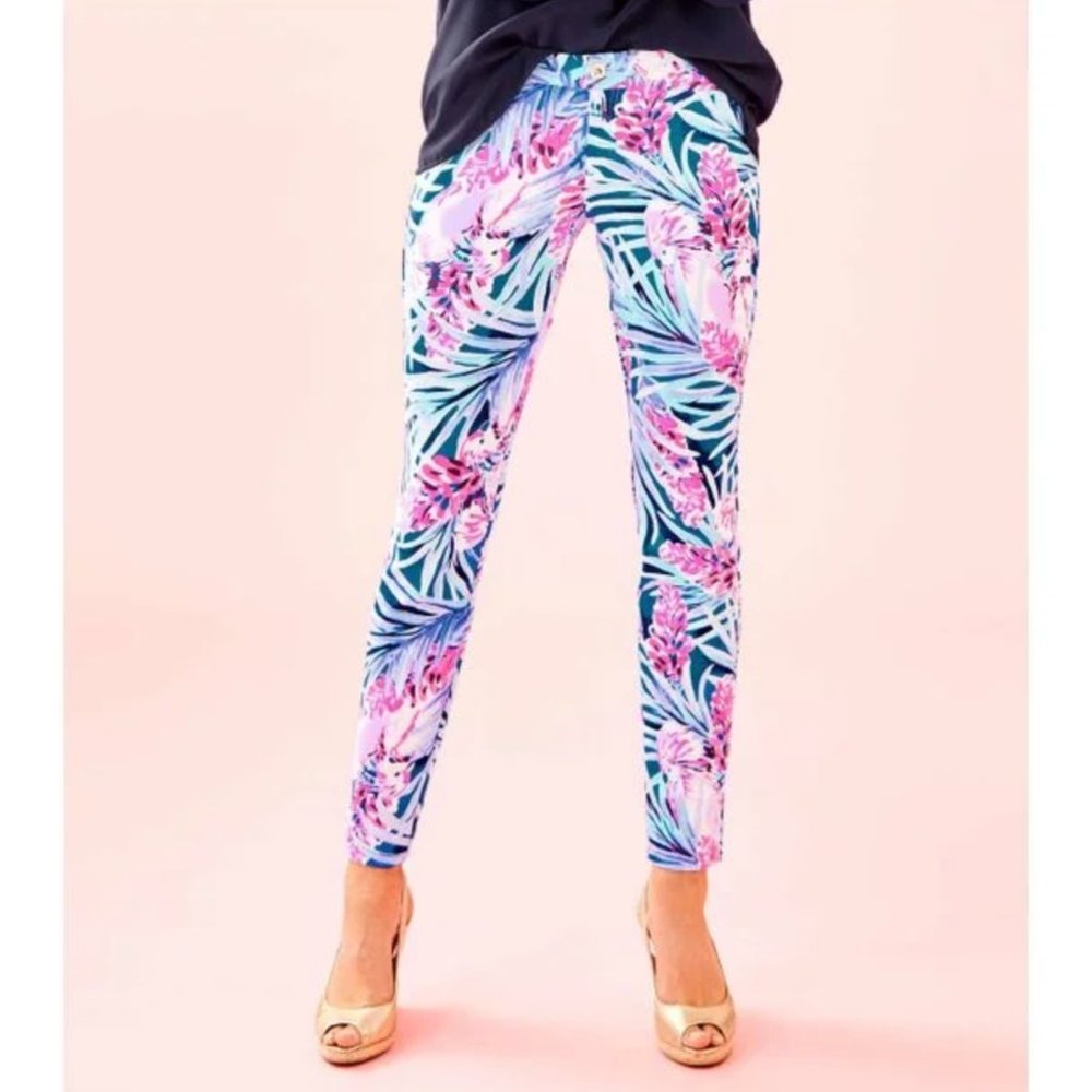 Lilly Pulitzer Kelly Knit Stretch Mr. Peacock Tweethearts Blue Pants